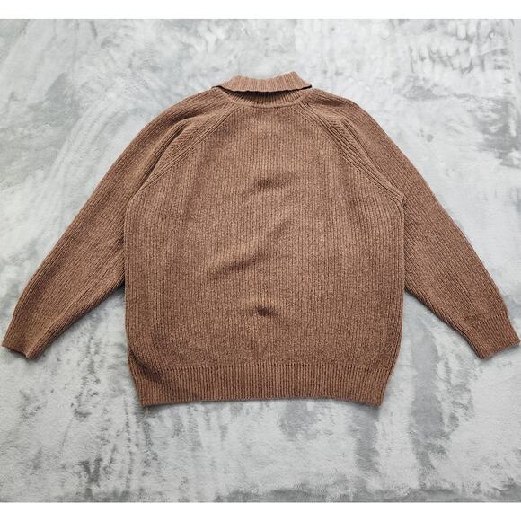 Geoffrey Beene Sweater Mens XXL Brown Chunky Cotton Knit 1/4 Zip Pullover Preppy - Picture 2 of 7